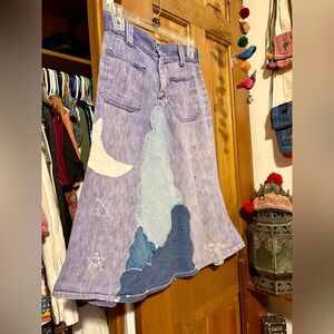 Handmade Jean Moon Star Cloud Skirt xs